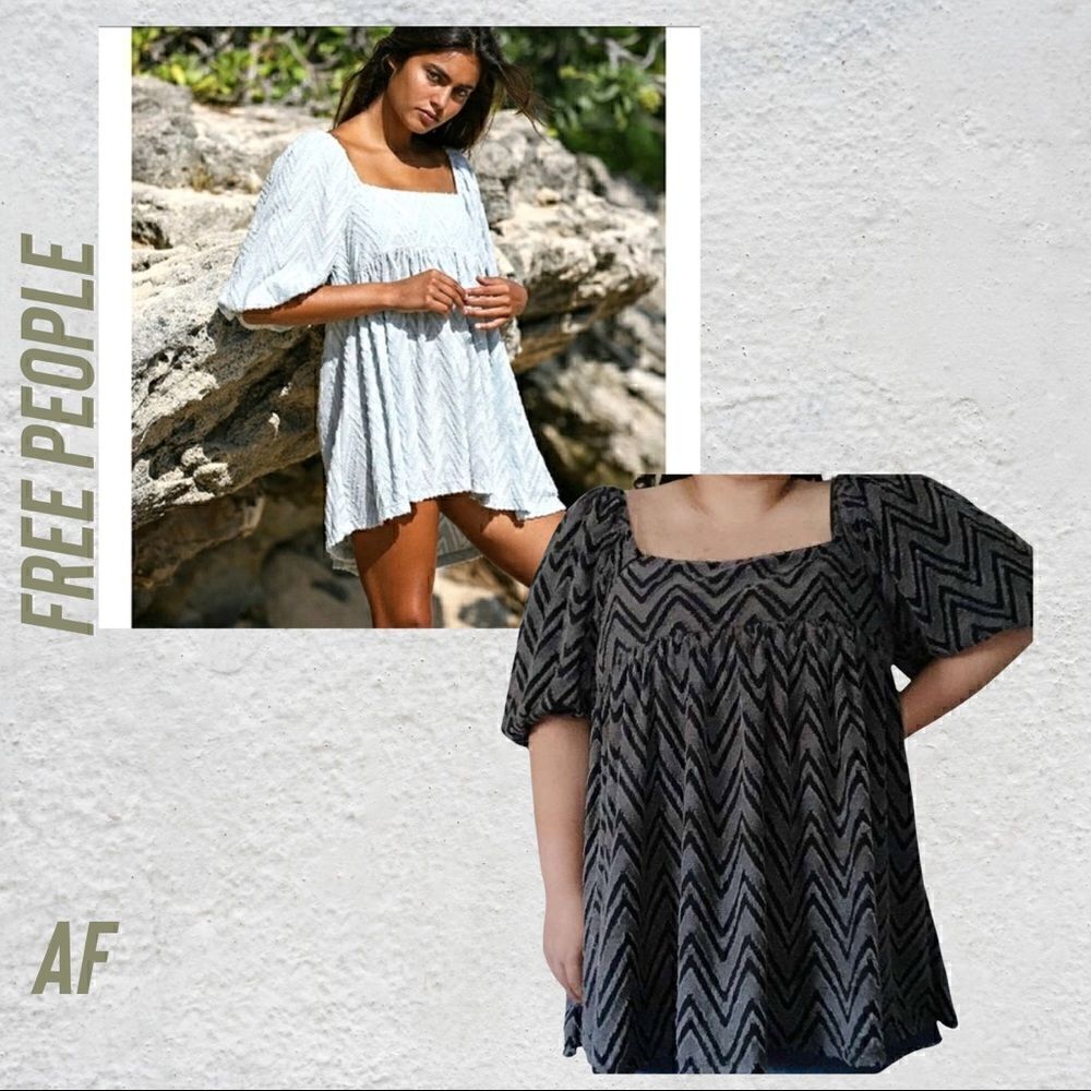 FREE PEOPLE WAVY BABY TUNIC DRESS MINI GRAY NEW NWT SMALL